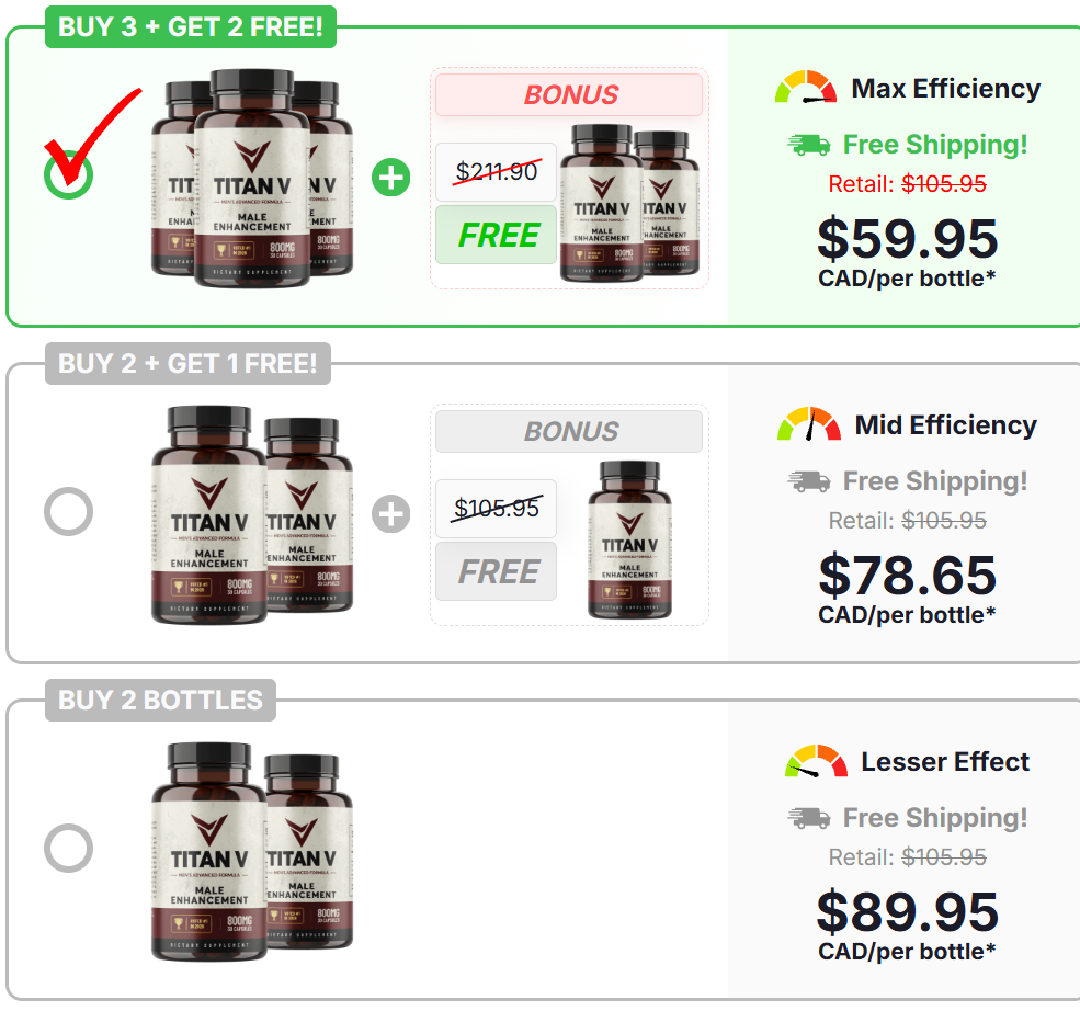 TiTAN V official pricing — Buy 3 Get 2 Free, Buy 2 Get 1 Free, Buy 2 Bottles